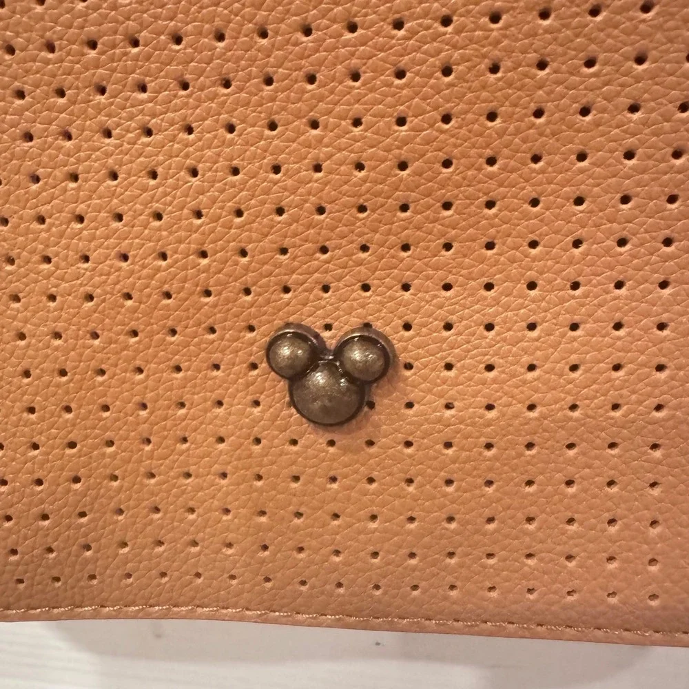 Disney Flair Collection Perforated Crossbody Tan Mickey Mouse Accent Wide Strap‎